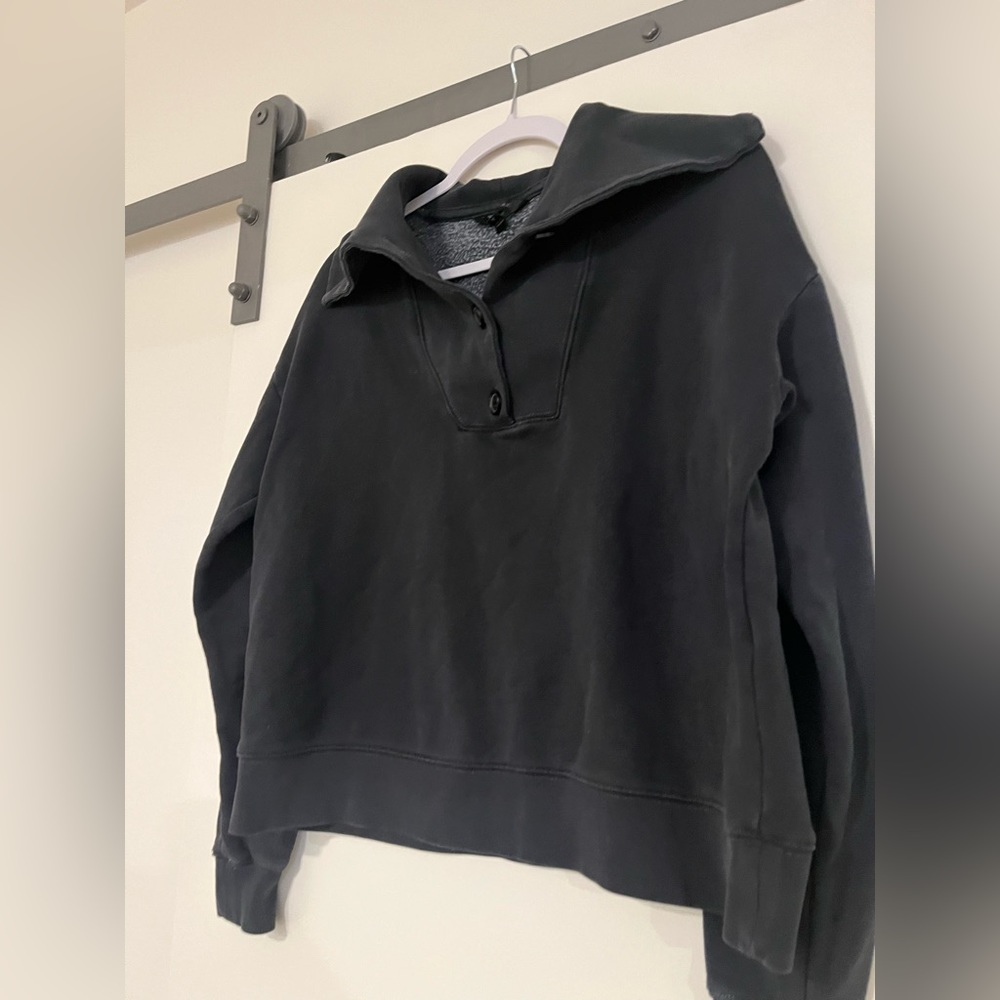 Banana Republic Cotton Knit Sweater Button Quarter Charcoal Black SMALL